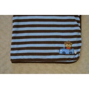 Carter's Monkey in Car Baby Blanket Blue Brown Stripes Security Lovey